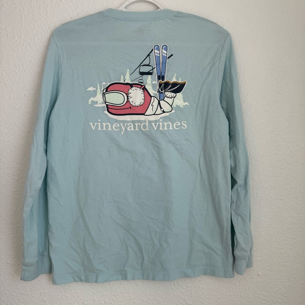 Vineyard Vines Girl's Skiing Glow Whale Blue Teal Long Sleeve T-Shirt XL 18